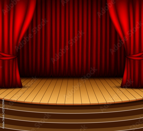 Cartoon background stage with red curtains