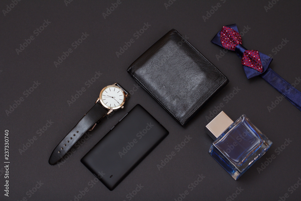 Set of men accessories in business style. Luxury businessman attributes. Set of men accessories in business style. Luxury businessman attributes.