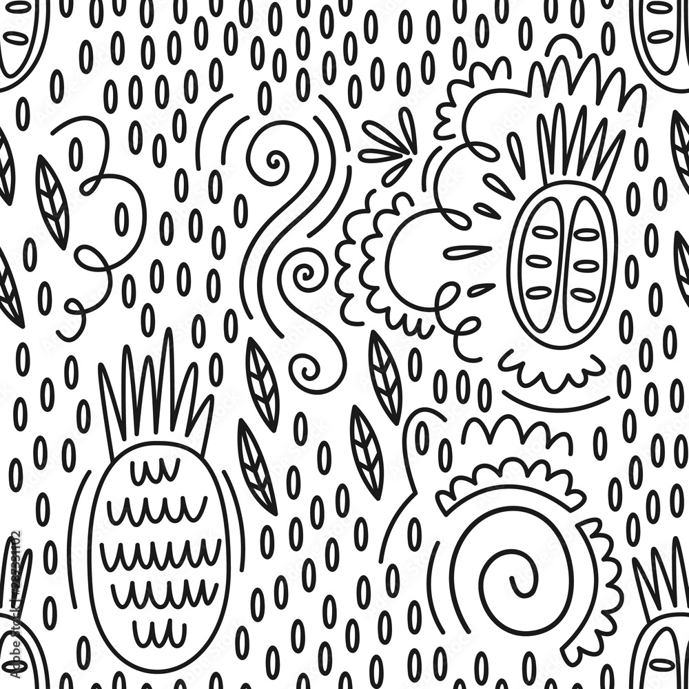 Vector fruit seamless pattern in Doodle style. Pineapple Vector fruit seamless pattern in Doodle style. Pineapple