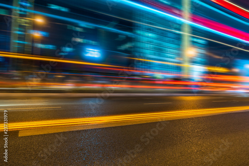 Vehicle light trails in city at night. © hallojulie