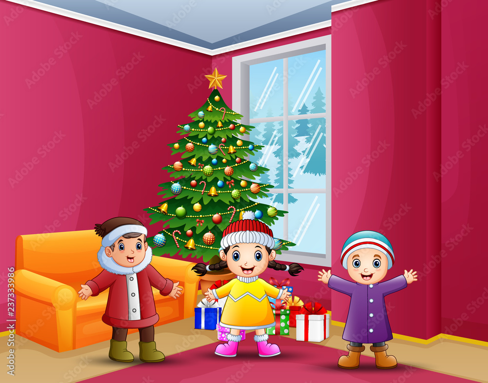 Happy kids celebration a christmas in the home