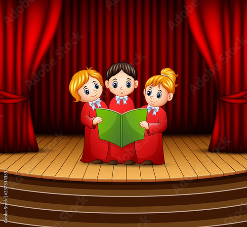 Cartoon of Children choir performing on stage                    