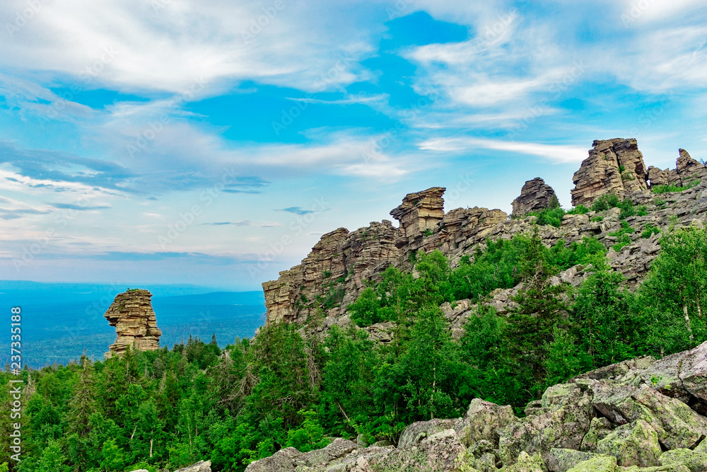 rocks on the top of the mountain in the russian taiga
