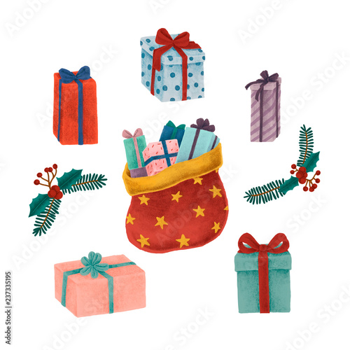 Santa sack and Christmas presents illustration