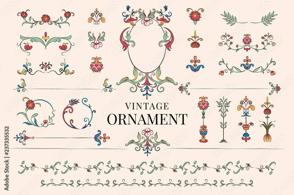 Vintage flourish ornament illustration - obrazy, fototapety, plakaty 