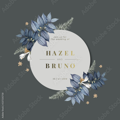 Floral wedding invitation card design vector