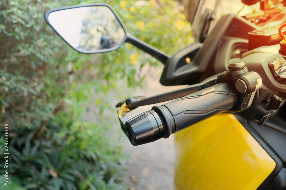 Closeup motorcycle handlebar