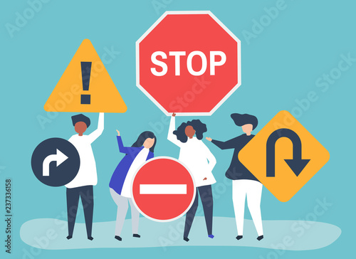 Character illustration of people with traffic sign icons