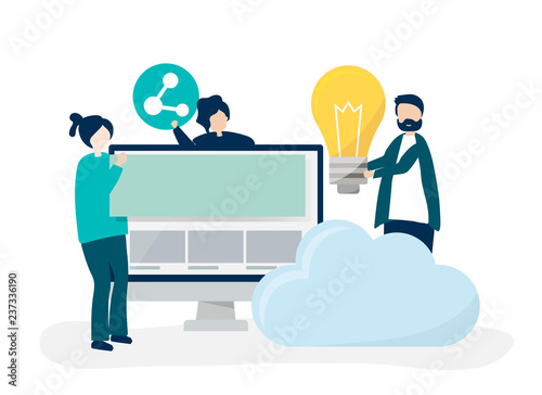Character illustration of people with technology icons