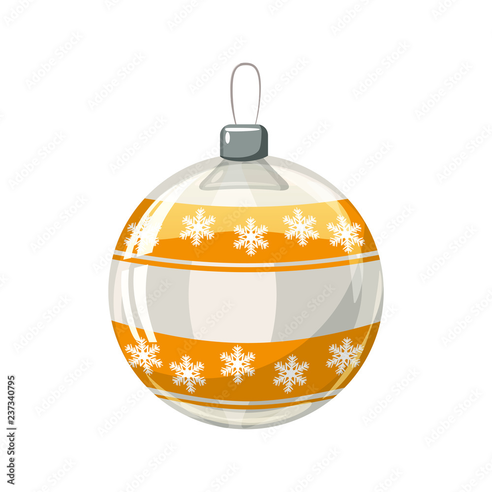 Christmas ball yellow, gold, white colour decorated on white background, illustration, vector, isolated Christmas ball yellow, gold, white colour decorated on white background, illustration, vector, isolated