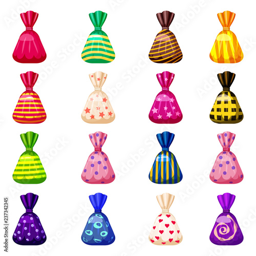 A set of colored sweets in a bright festive package of various bright colors. Sweets  vector  isolated  cartoon style