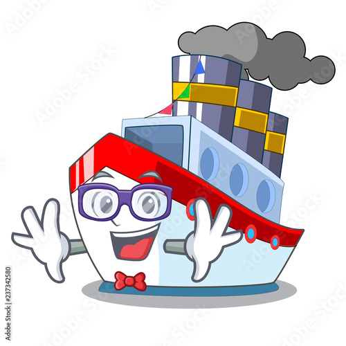 Geek aerial in cartoon cargo ship view