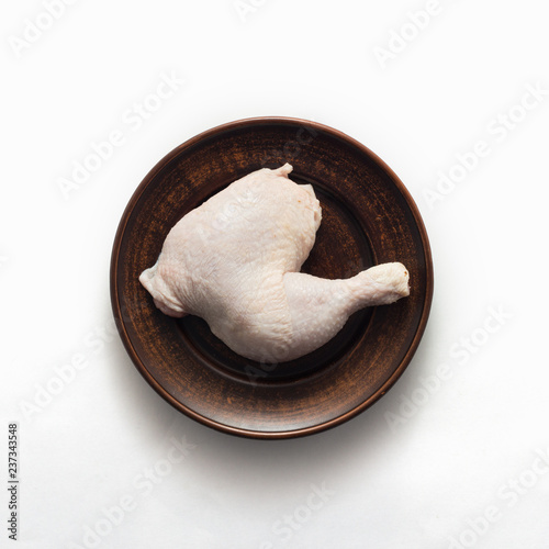 Raw chicken on white background, top view, flat lay