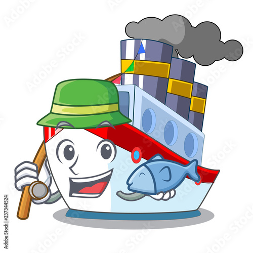Fishing luxury character ship sailing to port