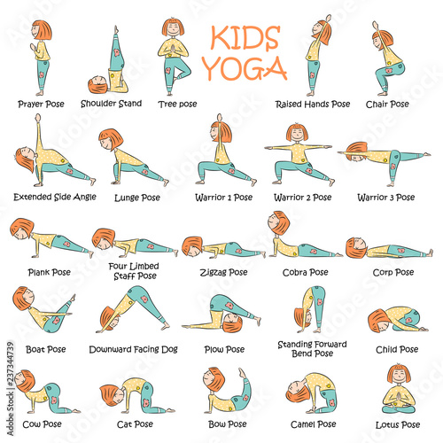 Kids yoga set with cute cartoon girl