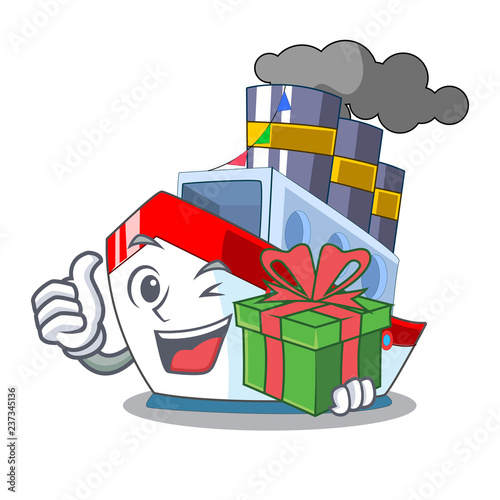 With gift luxury character ship sailing to port