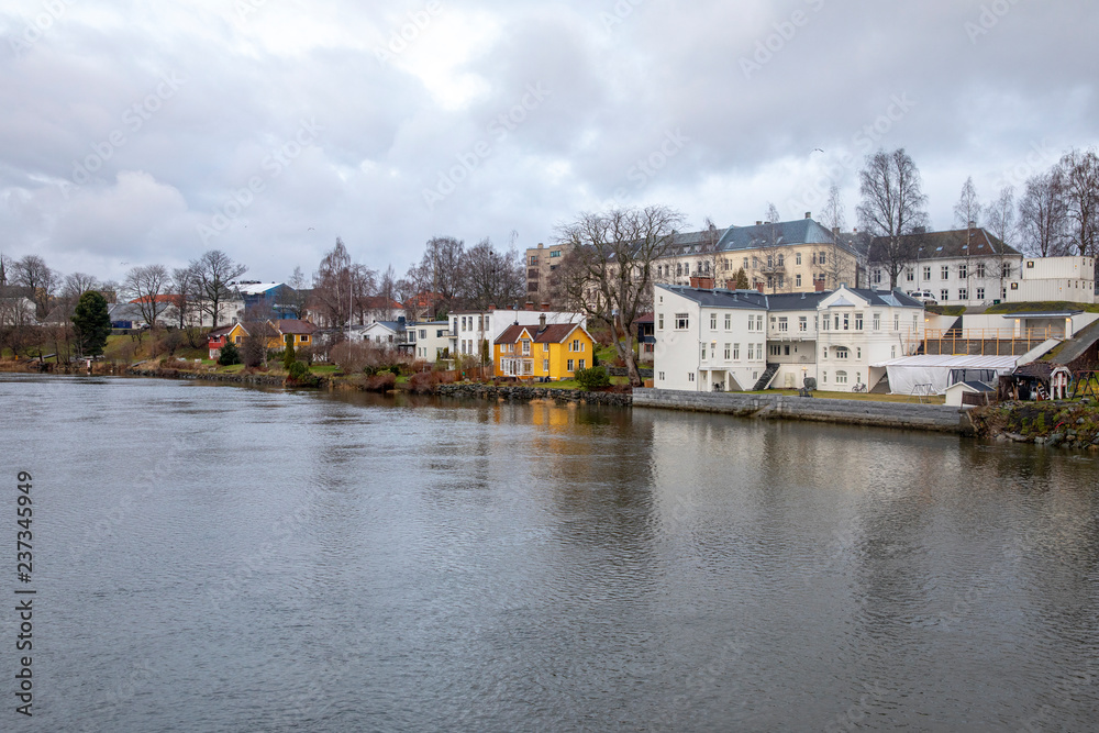 Trondheim town by the river Nidelven, Norway