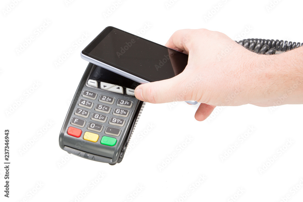 Concept Online and mobile payments pos terminal payment using a smartphone Concept Online and mobile payments pos terminal payment using a smartphone