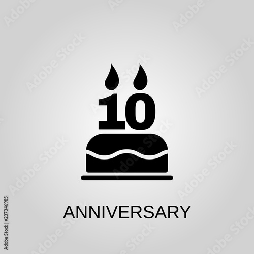 The birthday cake with candles in the form of number 10 icon. Anniversary concept symbol design. Stock - Vector illustration can be used for web.