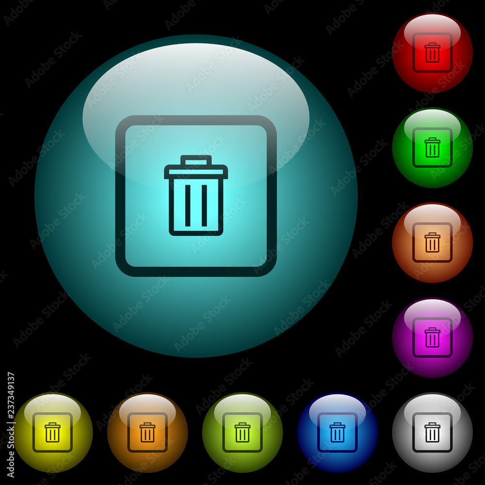 Delete object icons in color illuminated glass buttons Delete object icons in color illuminated glass buttons