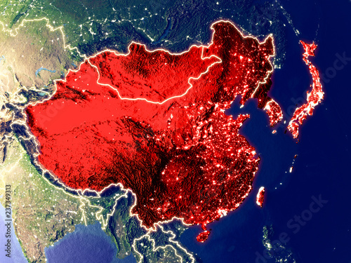 Canvas Print East Asia from space on Earth at night