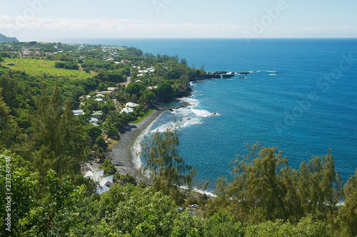 View to the sea coast at Reunion island, France.
