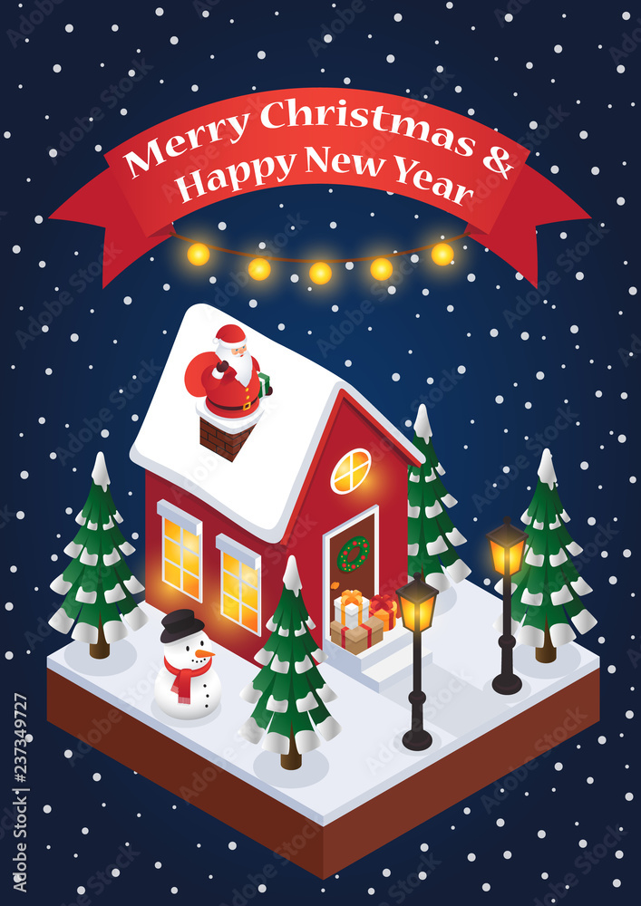 custom made wallpaper toronto digitalvector design cover Merry Christmas and happy New Year. isometry