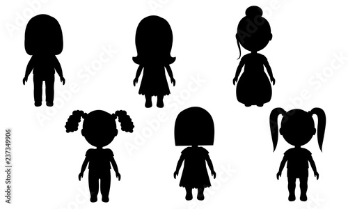 Isolated silhouettes of girls on a white background. Vector figures of people. stickers for walls and furniture. Dolls Children's toy. EPS 10