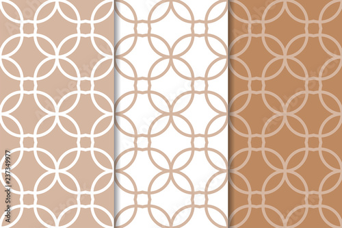 Brown and white geometric set of seamless patterns