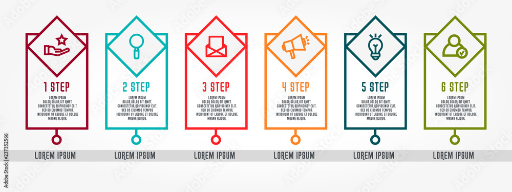 Flat line vector illustration. Infographic template with six elements ...