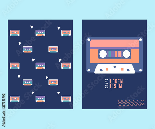 Vector beta tape and cassette box old graphic in 80s style. Awesome super video hits. VHS effect. 80's and 90's style. Retro vintage cover