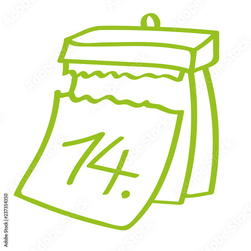 Handgezeichneter Kalender - Tag 14 in hellgrün