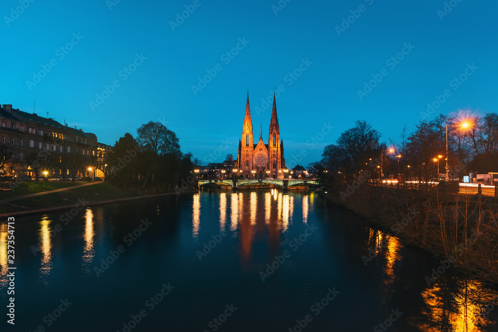 Saint-Paul Church Strasbourg in the evening