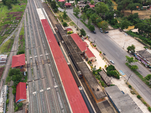 Thai train station with diesel locomotive