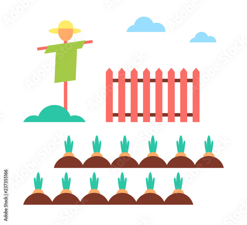 Scarecrow Field Protector Set Vector Illustration photo