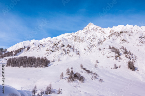 Winter landscape  Samnaun  Graubunden Canton  Switzerland  Europe