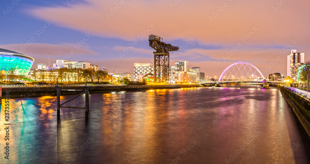 Clyde Arc and Glasgow Skyline at Night