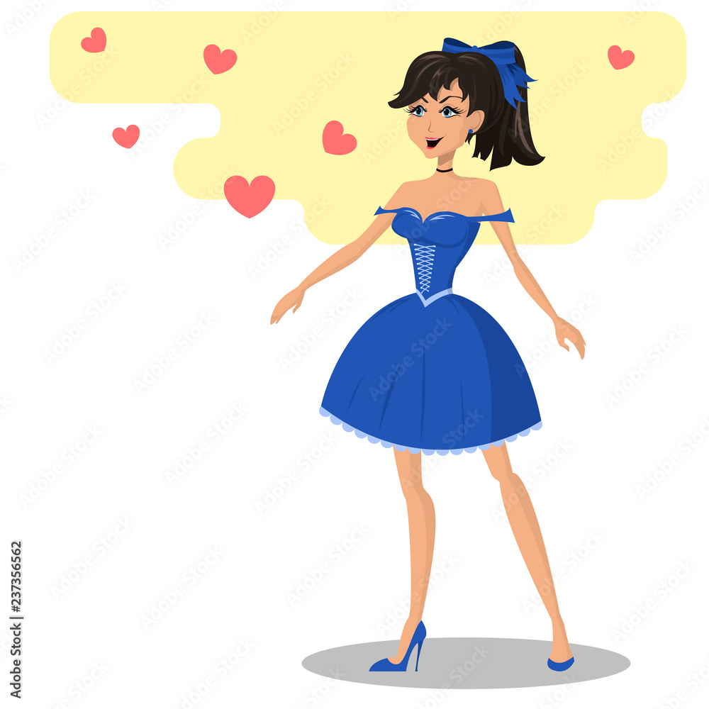Cute young girl in a romantic blue dress. Vector illustration Cute young girl in a romantic blue dress. Vector illustration