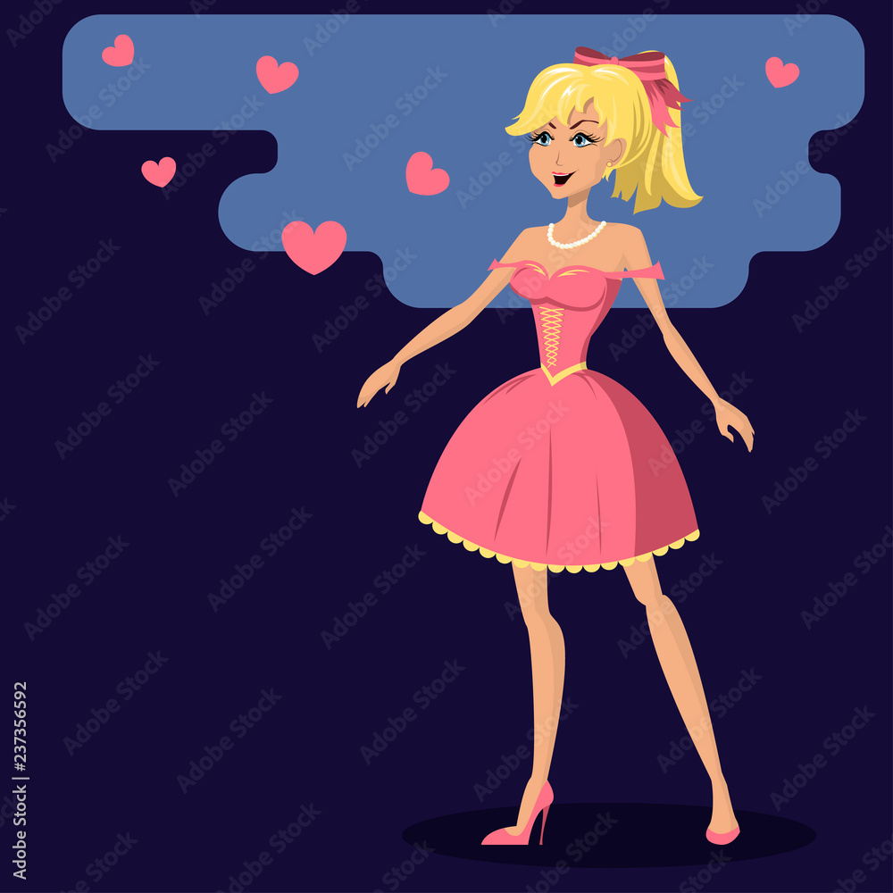 Cute young girl in a romantic pink dress. Vector illustration Cute young girl in a romantic pink dress. Vector illustration