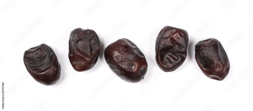 Fresh dates isolated on white background, sweet fruit, top view Fresh dates isolated on white background, sweet fruit, top view