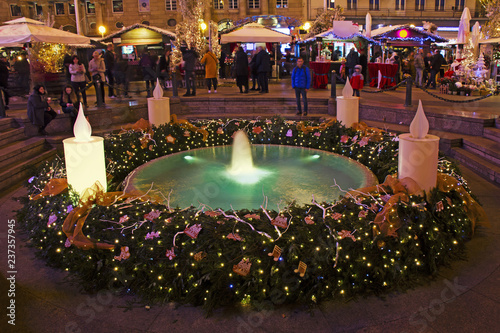 Wallpaper Mural Advent in Zagreb - Mandusevac fountain on Ban Jelacic square  decorated with advent wreath at the time of Advent Torontodigital.ca