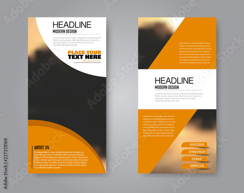 Narrow flyer and leaflet design. Set of two side brochure templates. Vertical banners. valentines day, 14 february style. Orange colors. Vector illustration mockup.