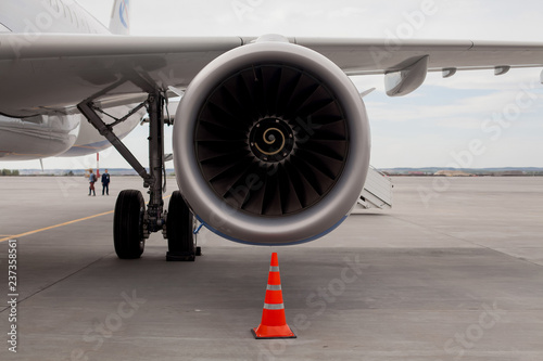 engine of passenger airplane waiting in airport