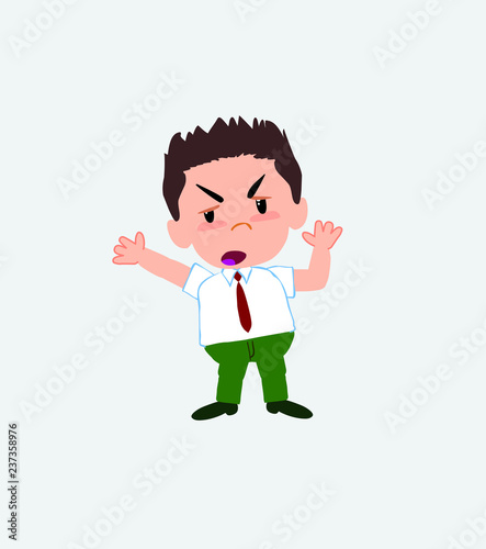 Businessman in casual style argues something with a gesture of discontent.