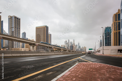 Skyline and road of Dubai