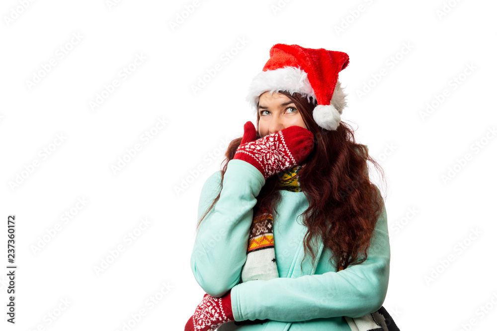 Photo of brunette in Santa's cap Photo of brunette in Santa's cap