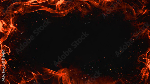 Fotografie, Obraz frame of real fire flames burn motion smpke on isolated black background