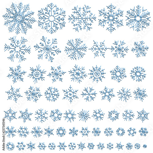 Snowflakes set. Cross stitch. Scheme of knitting and embroidery.