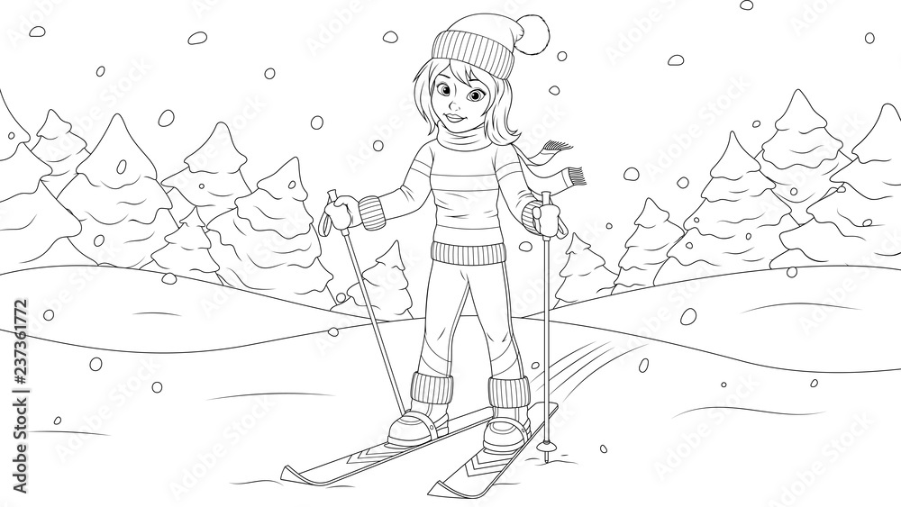 Fototapeta premium Young girl skiing.