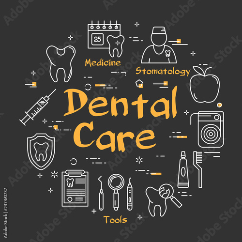 Linear round Dental Care concept on black chalkboard